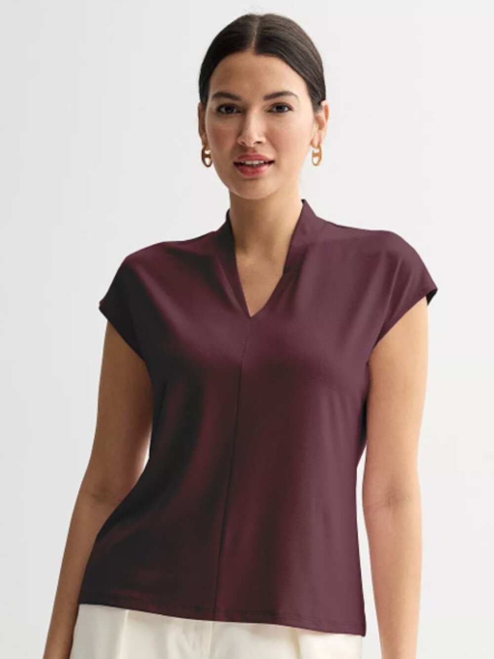 Women's Nine West Dolman V-Neck Knit Top, Medium, Maddie Plum (Maroon)